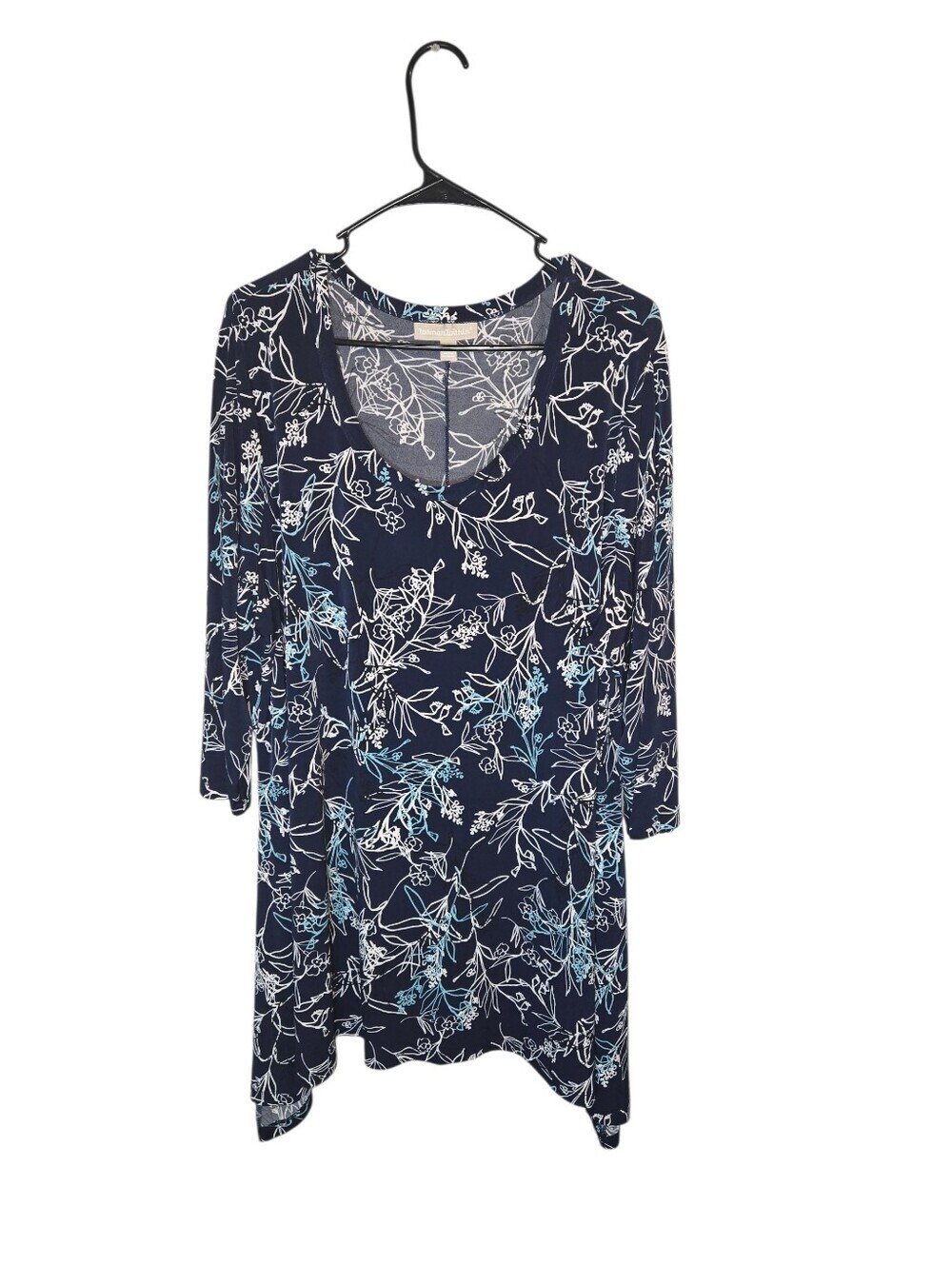 Woman Within Floral Navy Blue Tunic Top EUC, Plus Size 22/24, Preppy Teacher